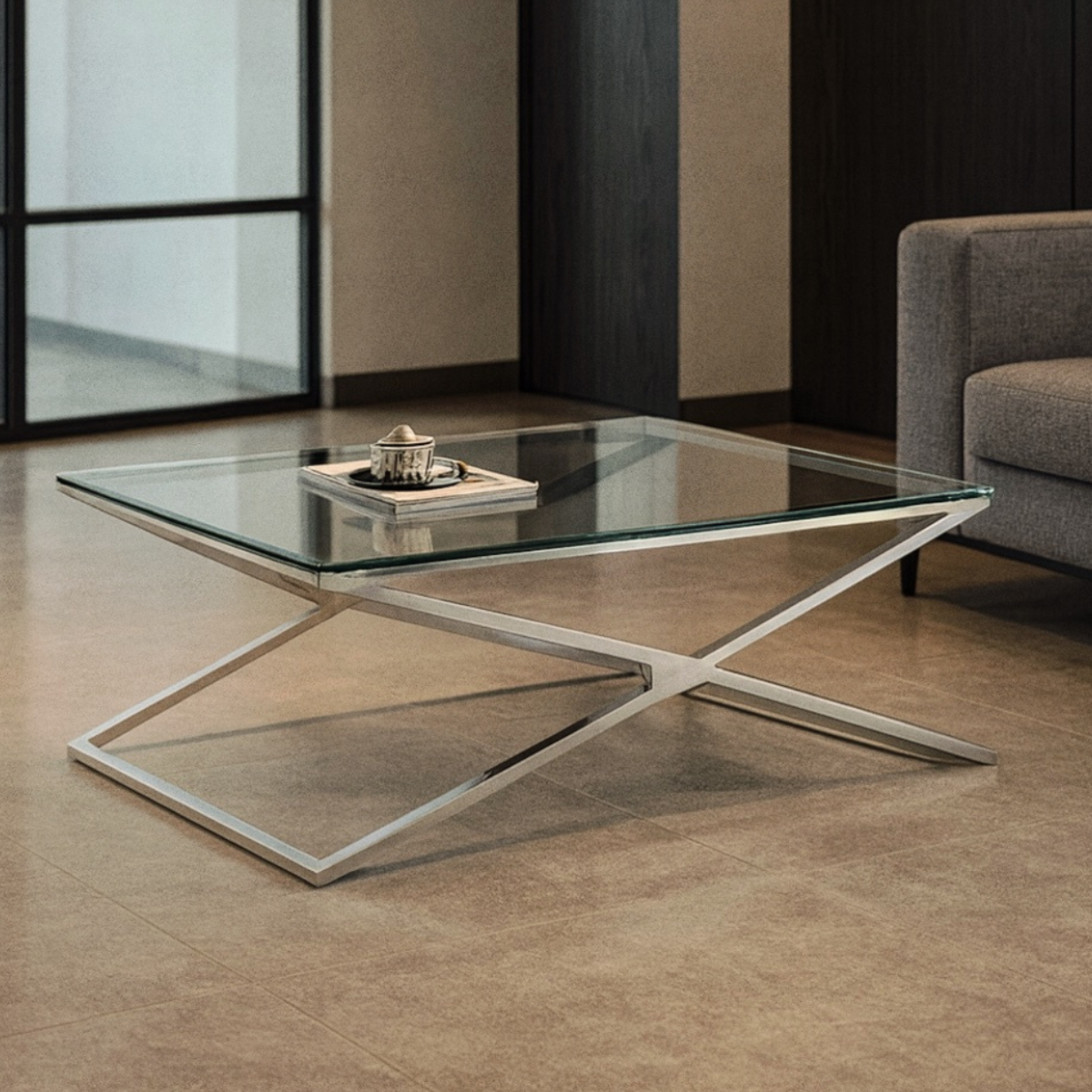 X-Frame Glass Table