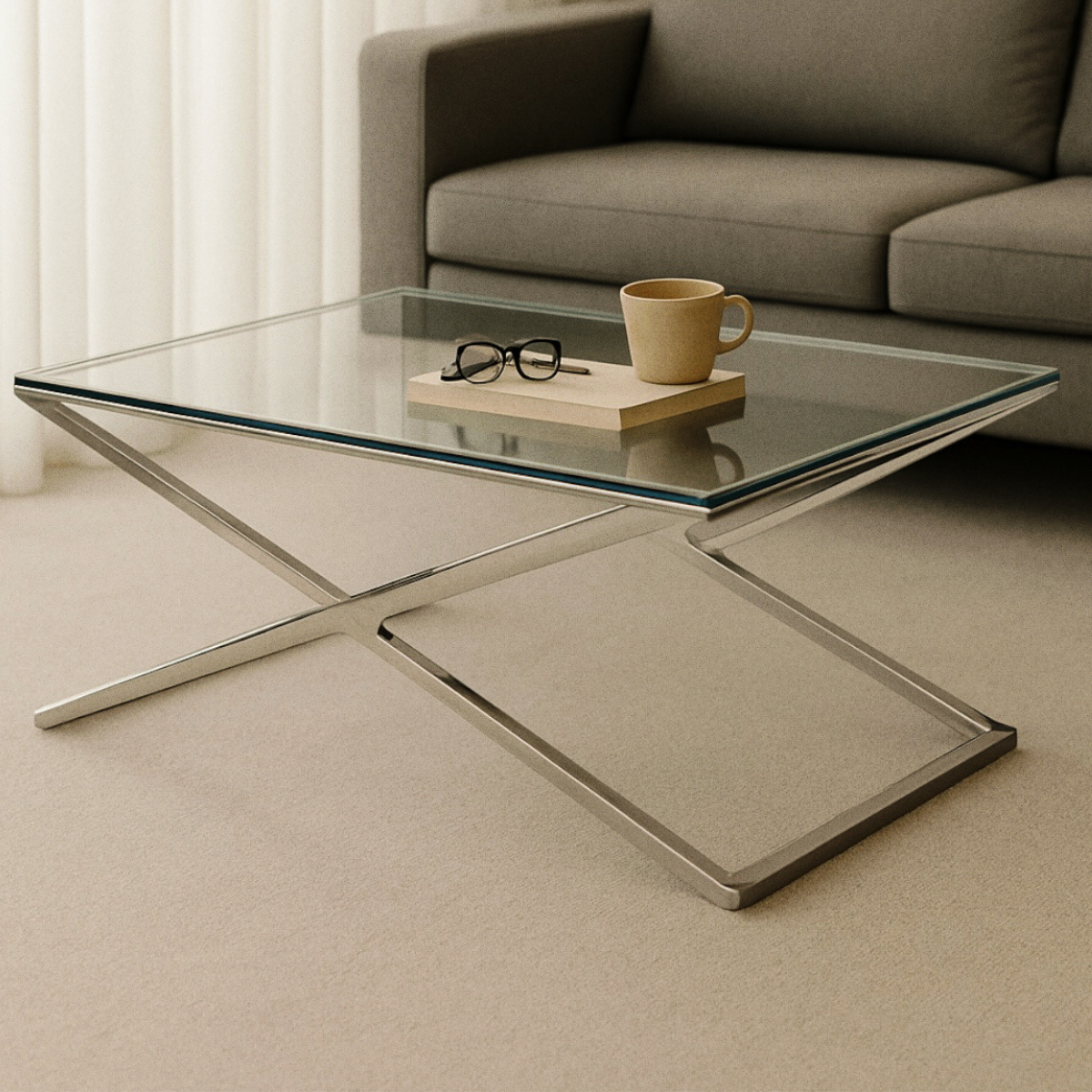 X-Frame Glass Table