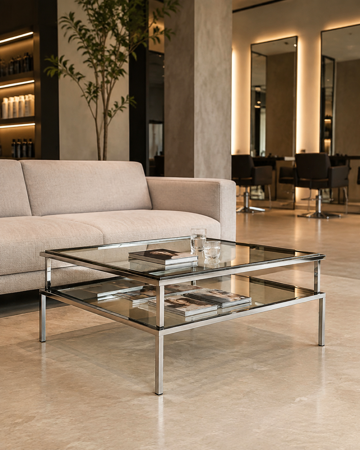 Double Deck Glass Table｜サロン待合