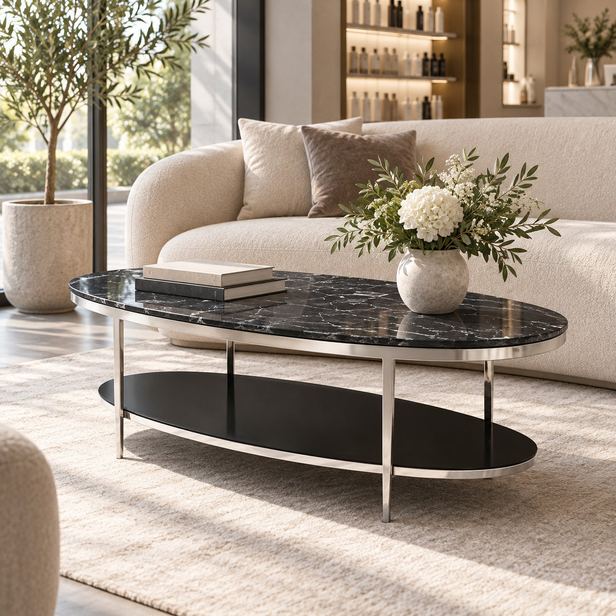 Oval Deck Marble Coffee Table 使用イメージ