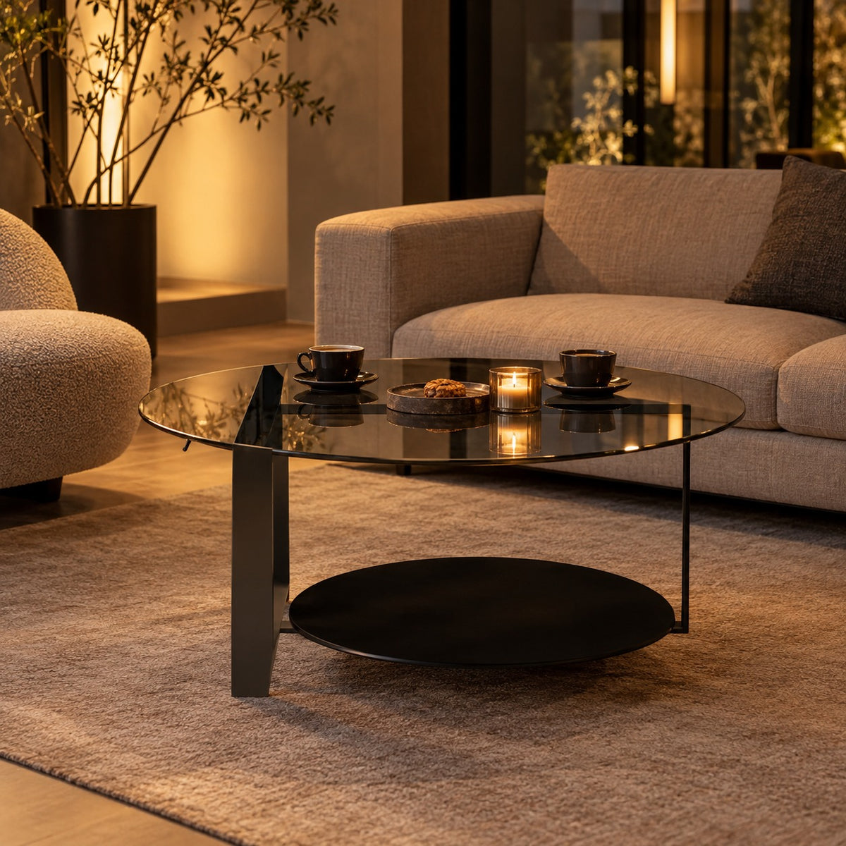 Orbit Shelf Round Coffee Table 使用イメージ（飲食店）