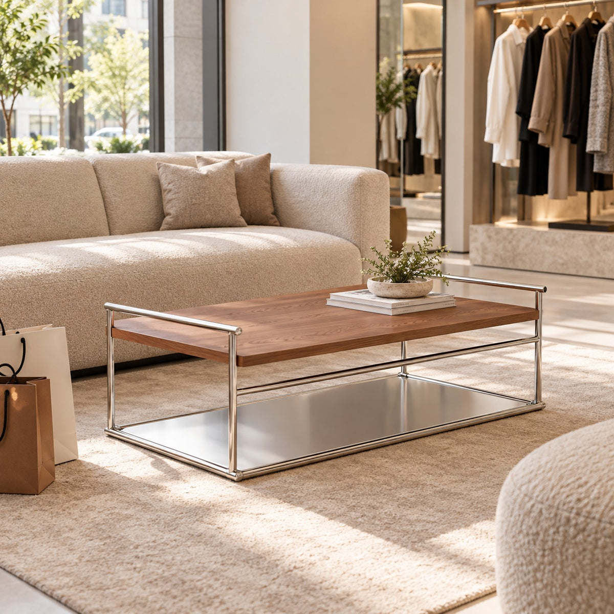 Tray Deck Coffee Table 使用イメージ（アパレル店）