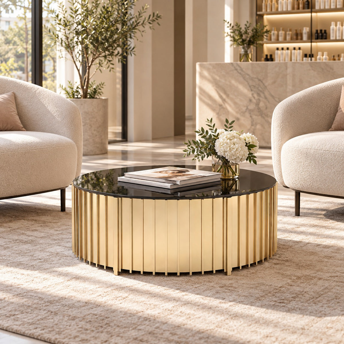 Gold Fluted Drum Coffee Table 使用イメージ