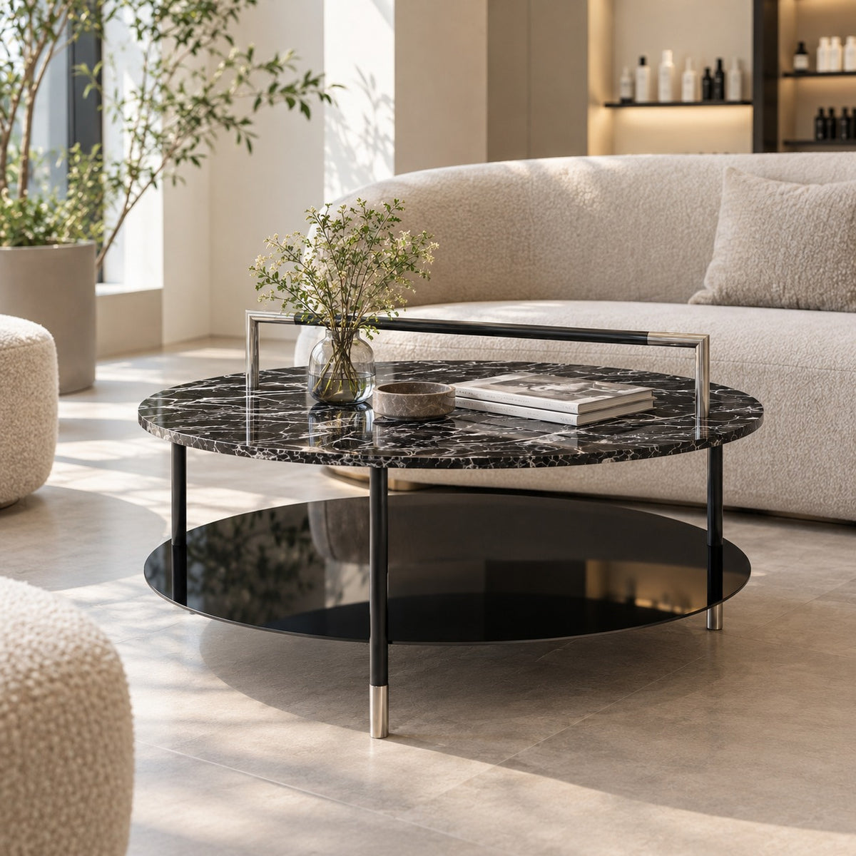 Orbit Marble Two-Tier Coffee Table 使用イメージ（サロン）