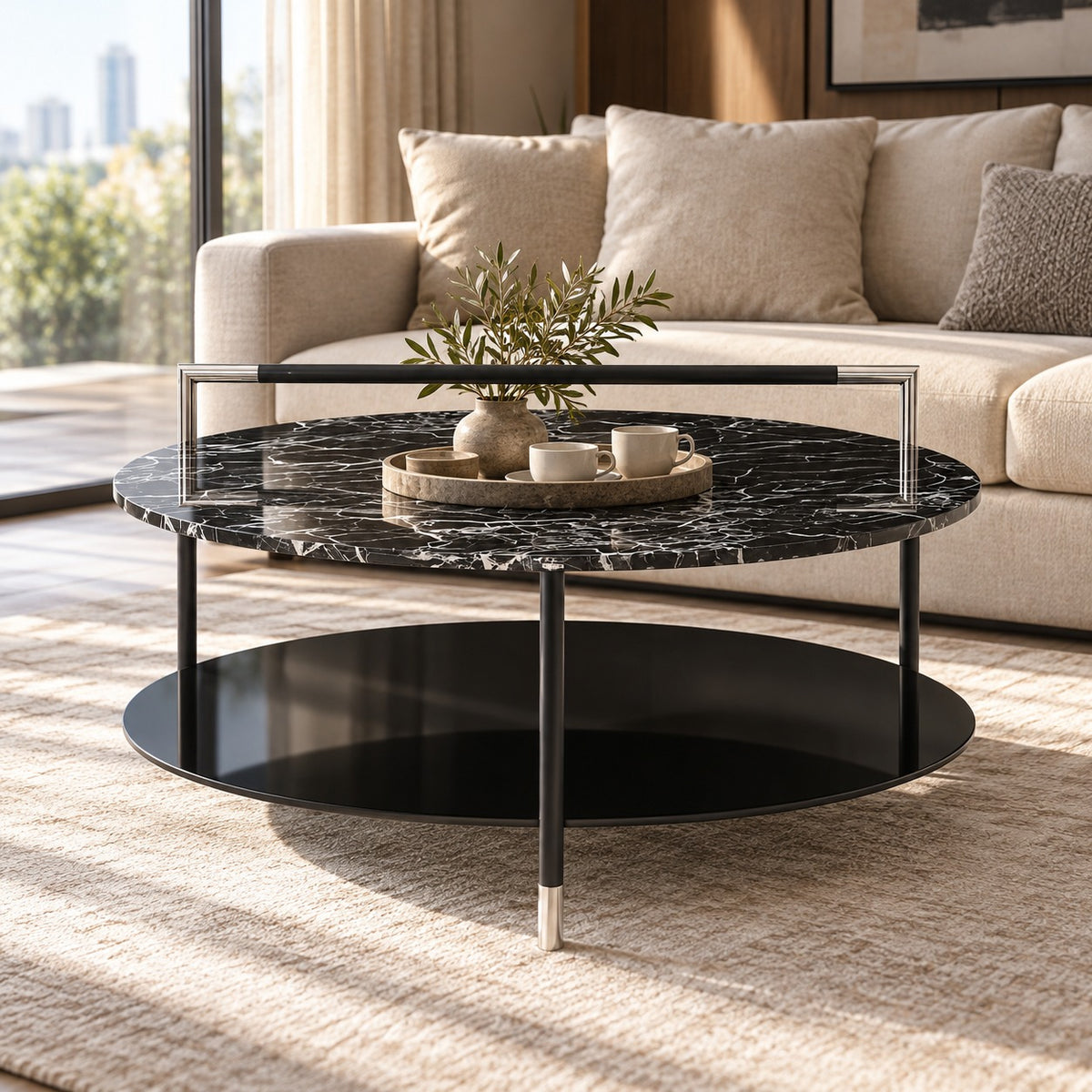 Orbit Marble Two-Tier Coffee Table 使用イメージ