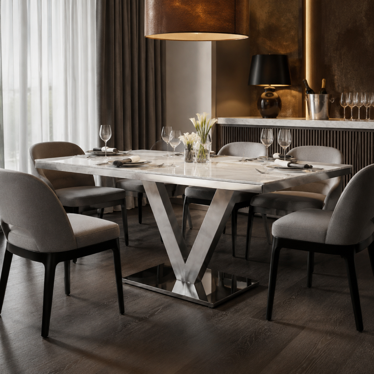 Wing Marble Dining Table in a luxury hotel dining room