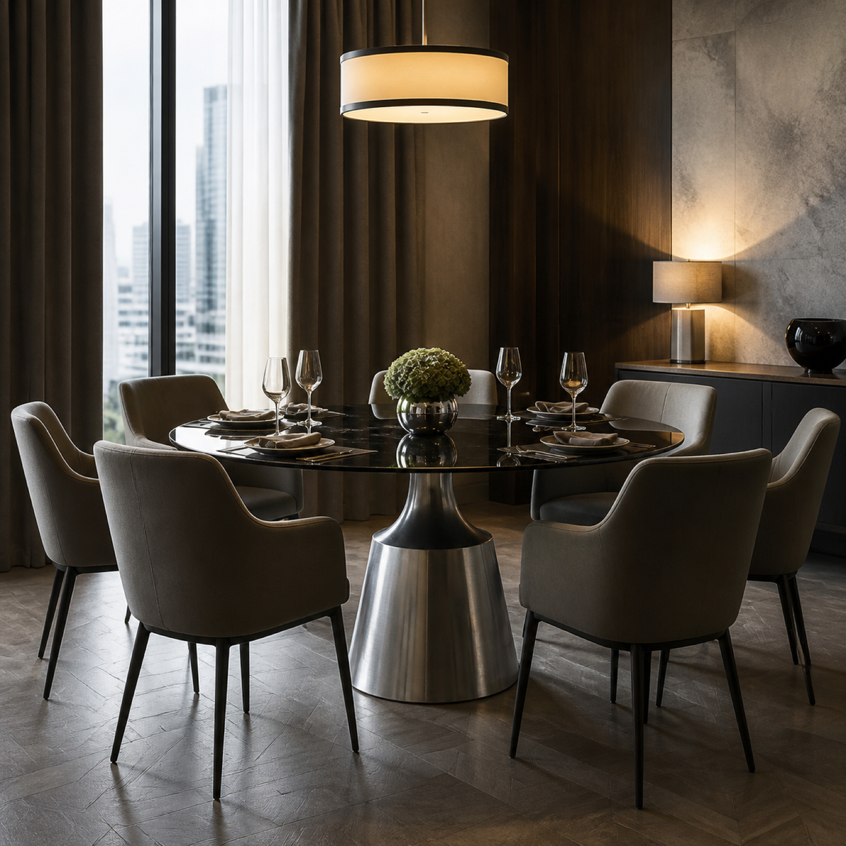 Taper Round Dining Table in a luxury hotel dining room