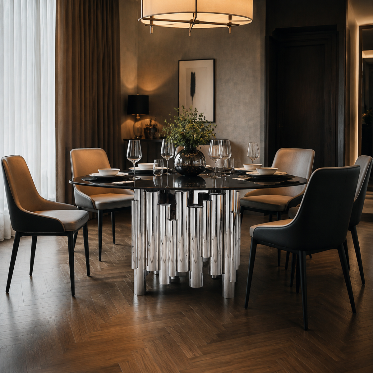 Cluster Dining Table in a luxury hotel dining room