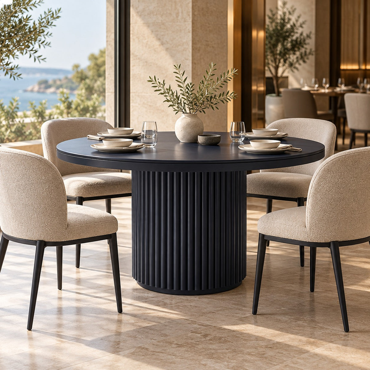 Noir Fluted Round Dining Table 使用イメージ
