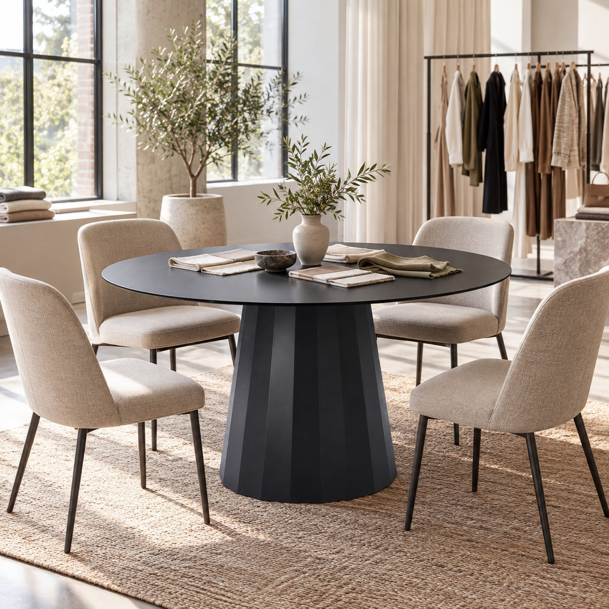 Noir Cone Round Dining Table 使用イメージ（アパレル店）
