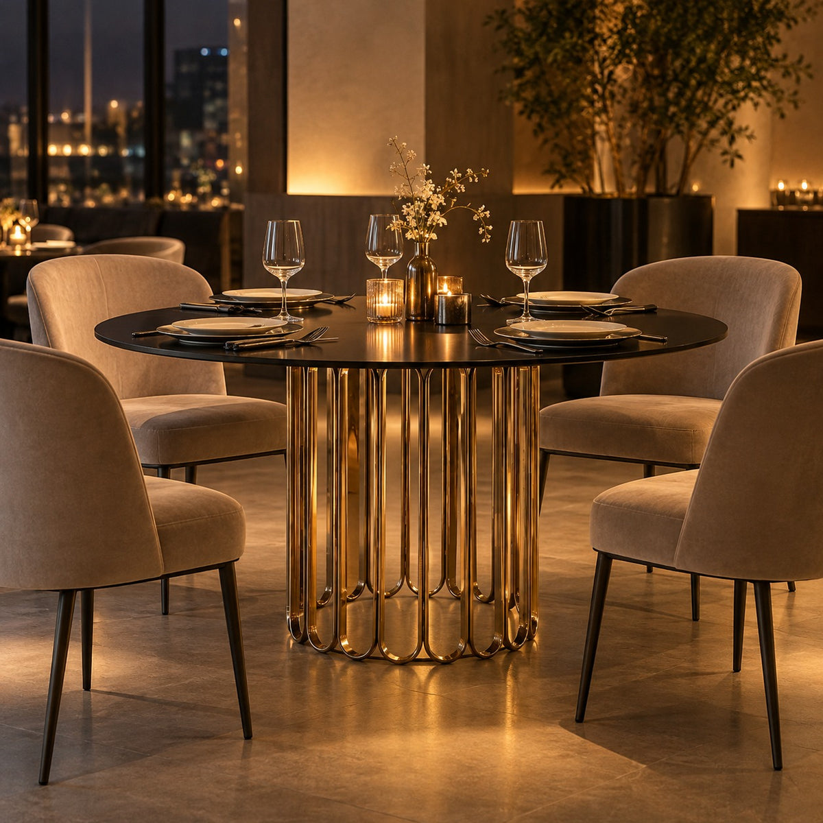 Gold Cage Round Dining Table 使用イメージ（飲食店）