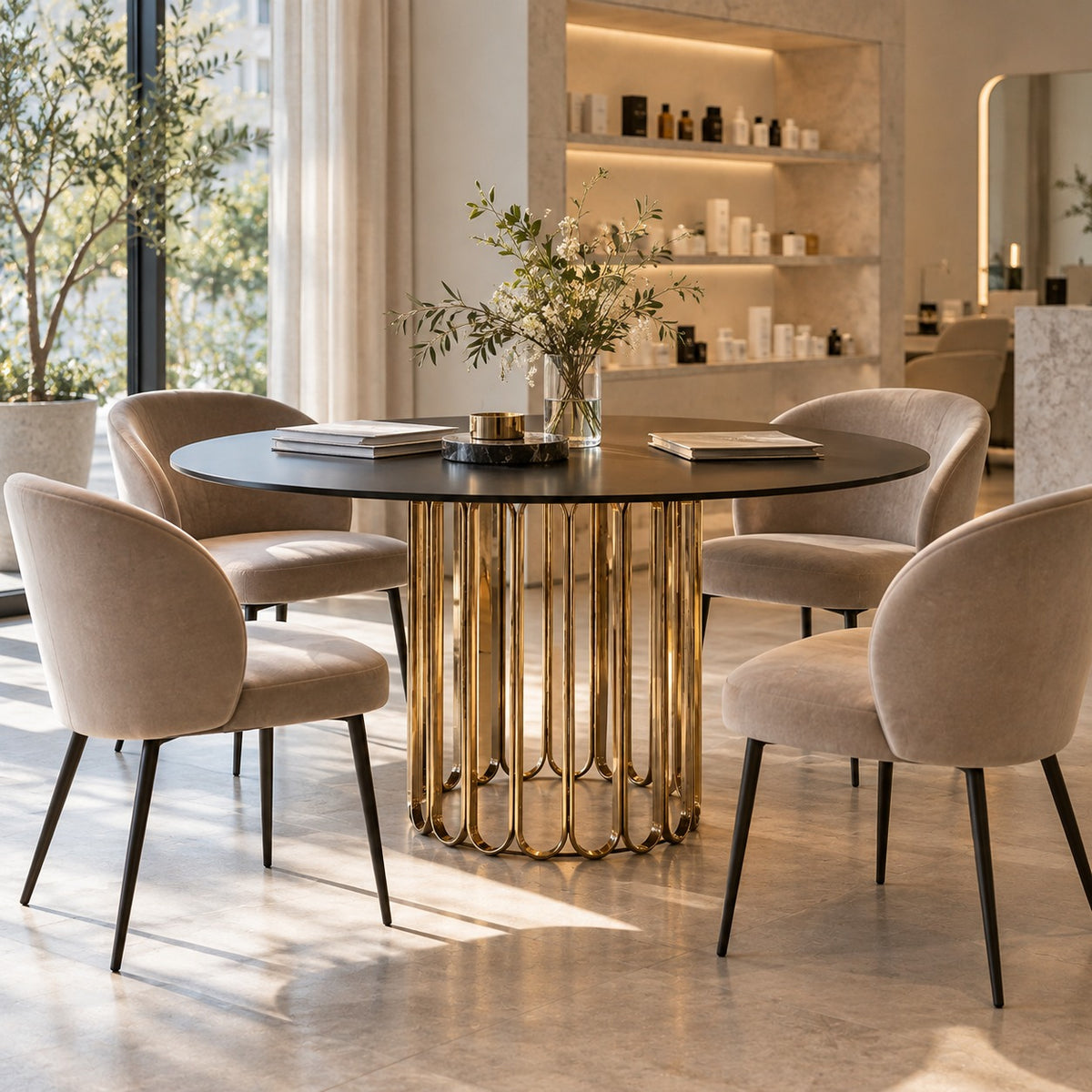 Gold Cage Round Dining Table 使用イメージ（サロン）