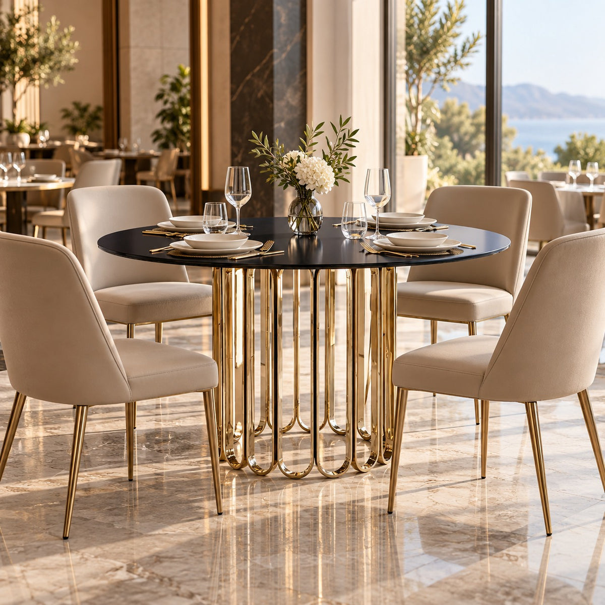 Gold Cage Round Dining Table 使用イメージ