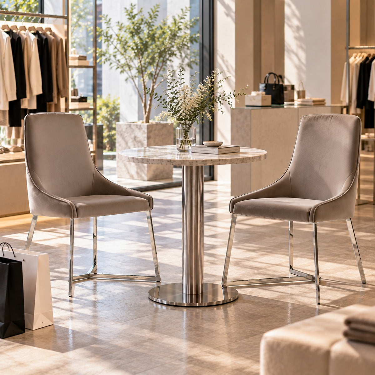 Taper Velvet Dining Chair 使用イメージ（アパレル店）