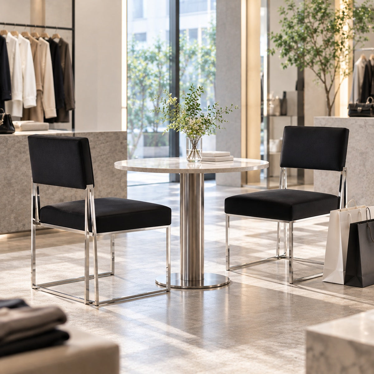 Square Velvet Dining Chair 使用イメージ（アパレル店）