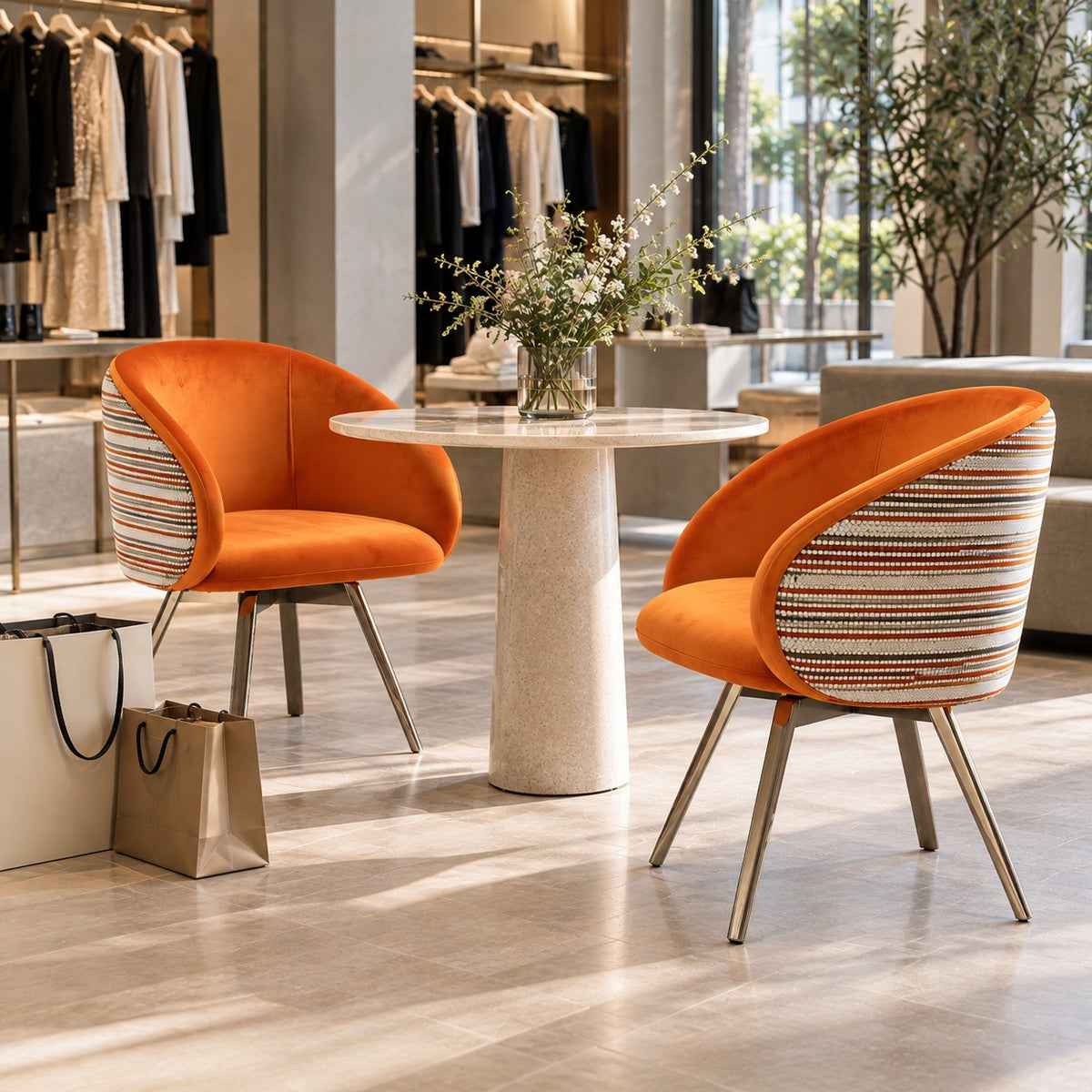 Stripe Back Tub Chair 使用イメージ（アパレル店）