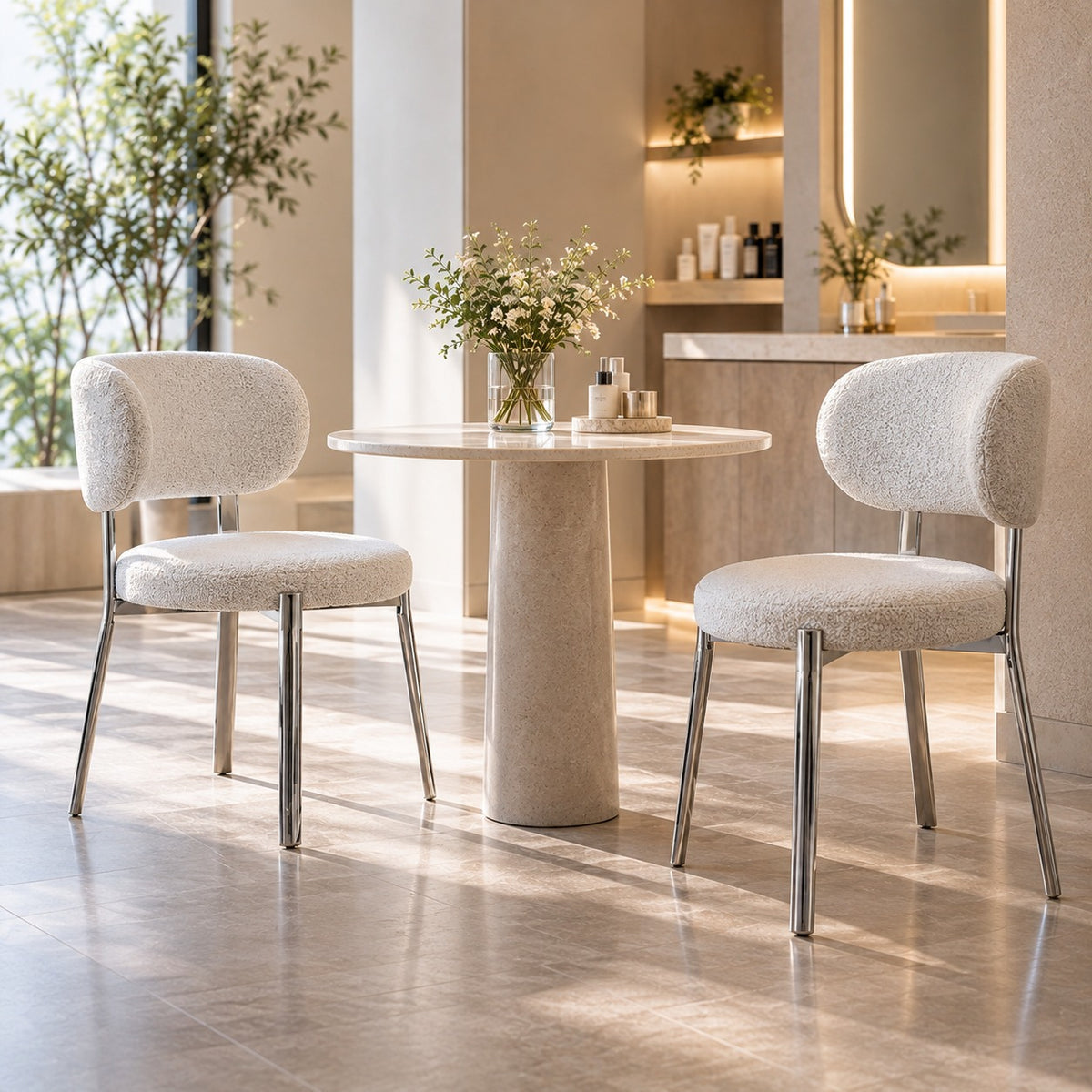 Round Boucle Dining Chair 使用イメージ（サロン）