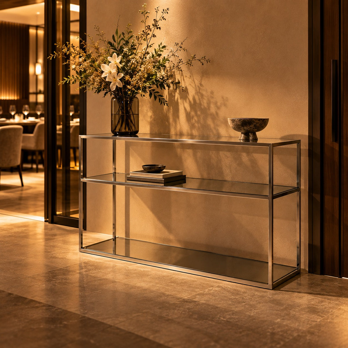 Two Tier Glass Console 使用イメージ（飲食店）