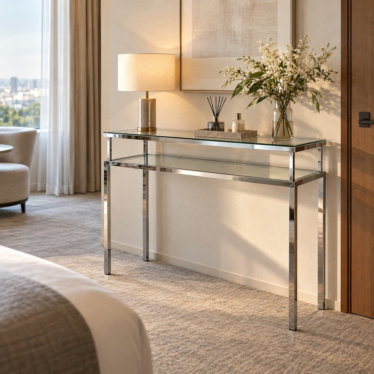 Double Frame Glass Console 使用イメージ（ホテル）