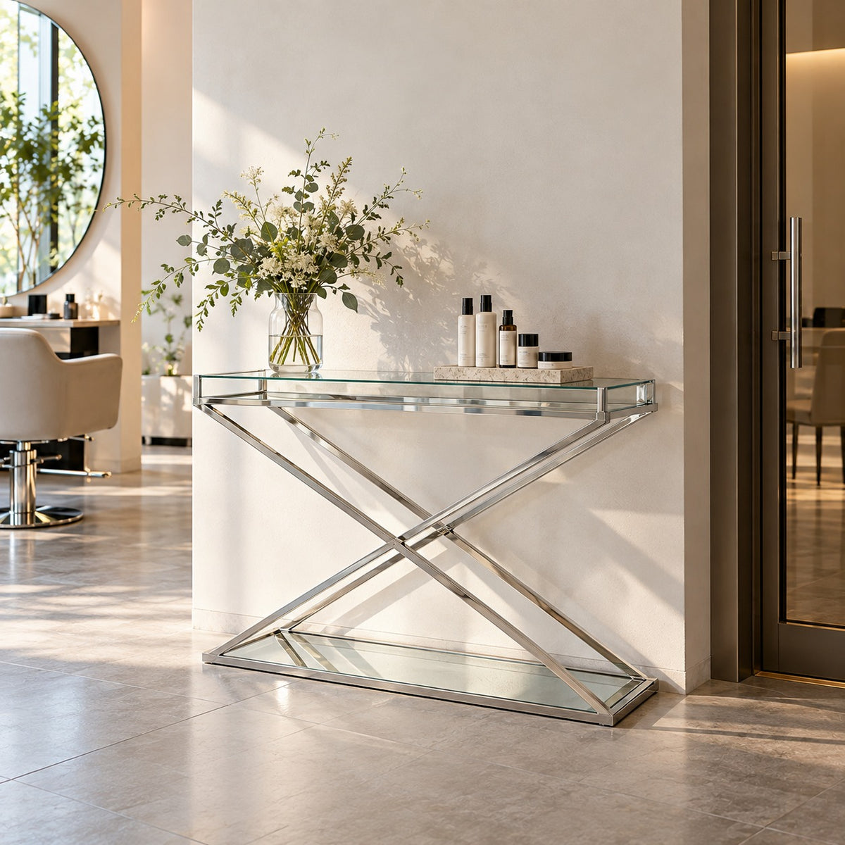 X Cross Glass Console 使用イメージ（サロン）