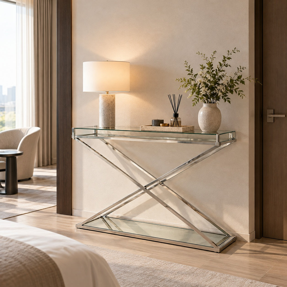 X Cross Glass Console 使用イメージ（ホテル）