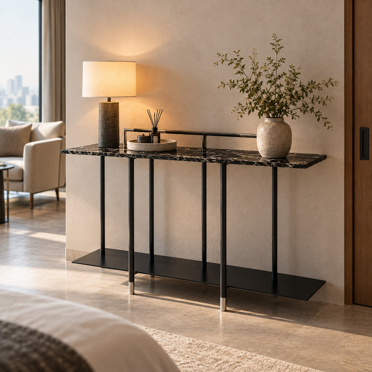 Noir Marble Deck Console 使用イメージ（ホテル）