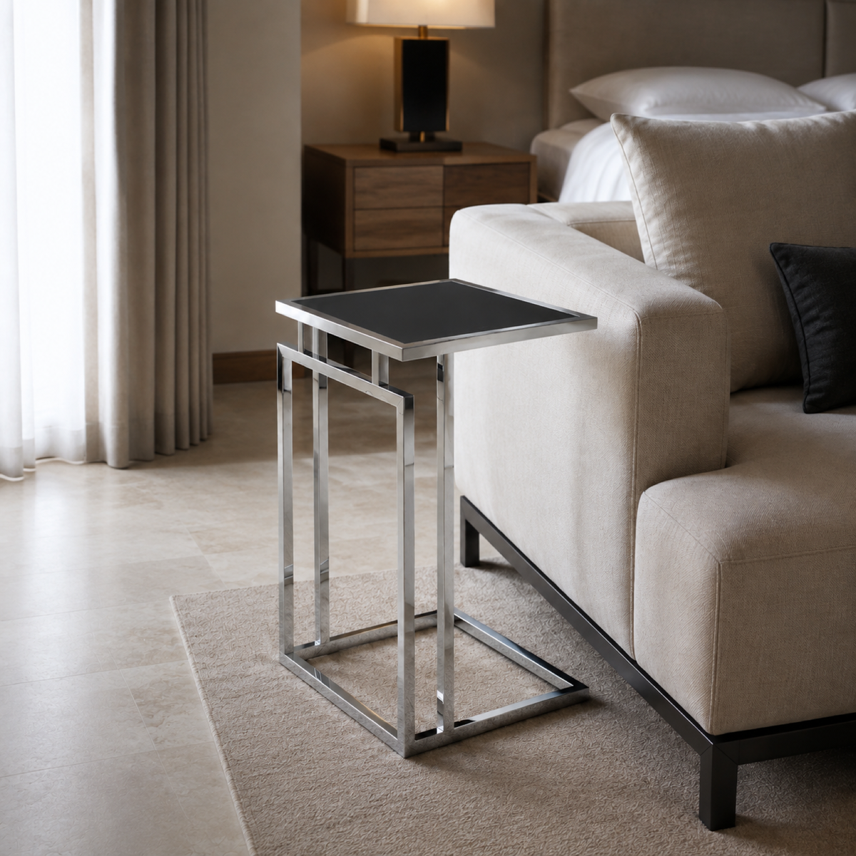 Dual Line Side Table in a luxury hotel guest room
