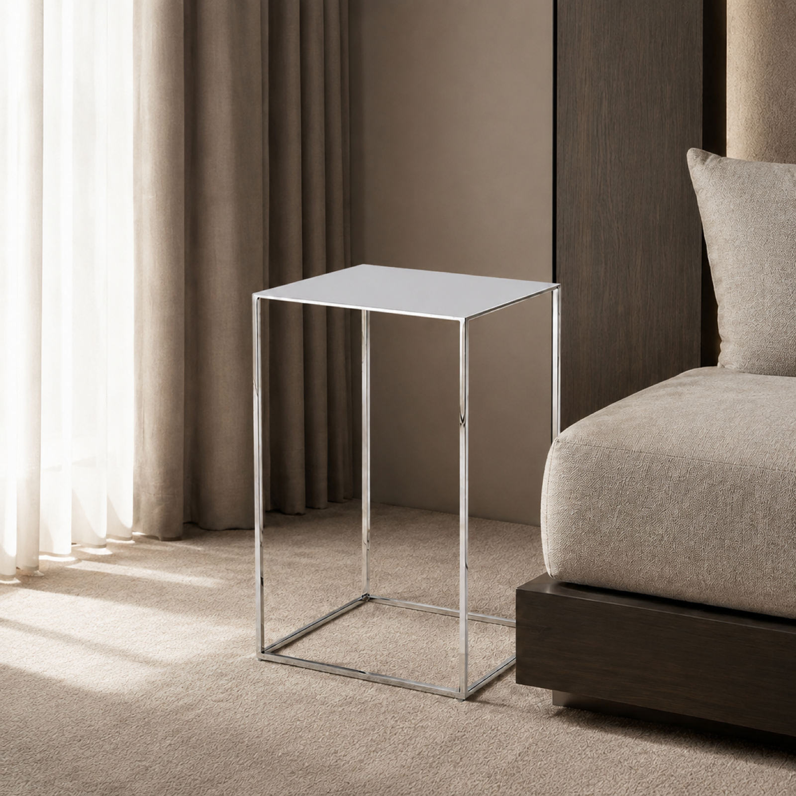 Wire Cube Side Table in a luxury hotel guest room