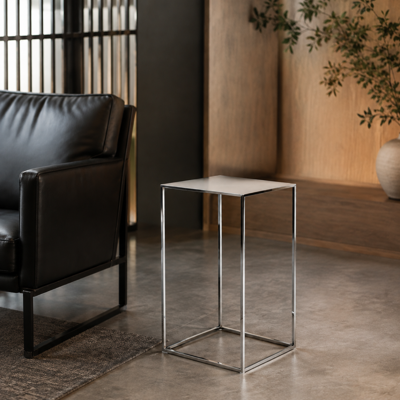 Wire Cube Side Table in a high-end salon waiting lounge