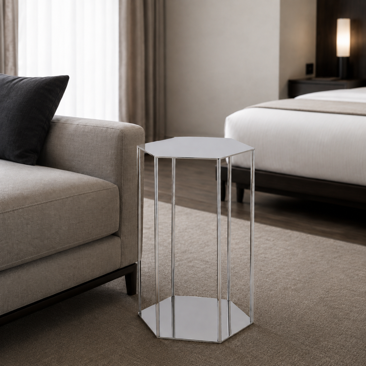 Hex Side Table in a luxury hotel guest room
