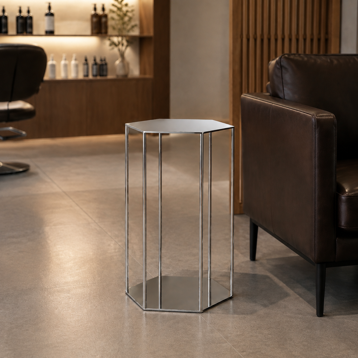 Hex Side Table in a high-end salon waiting lounge