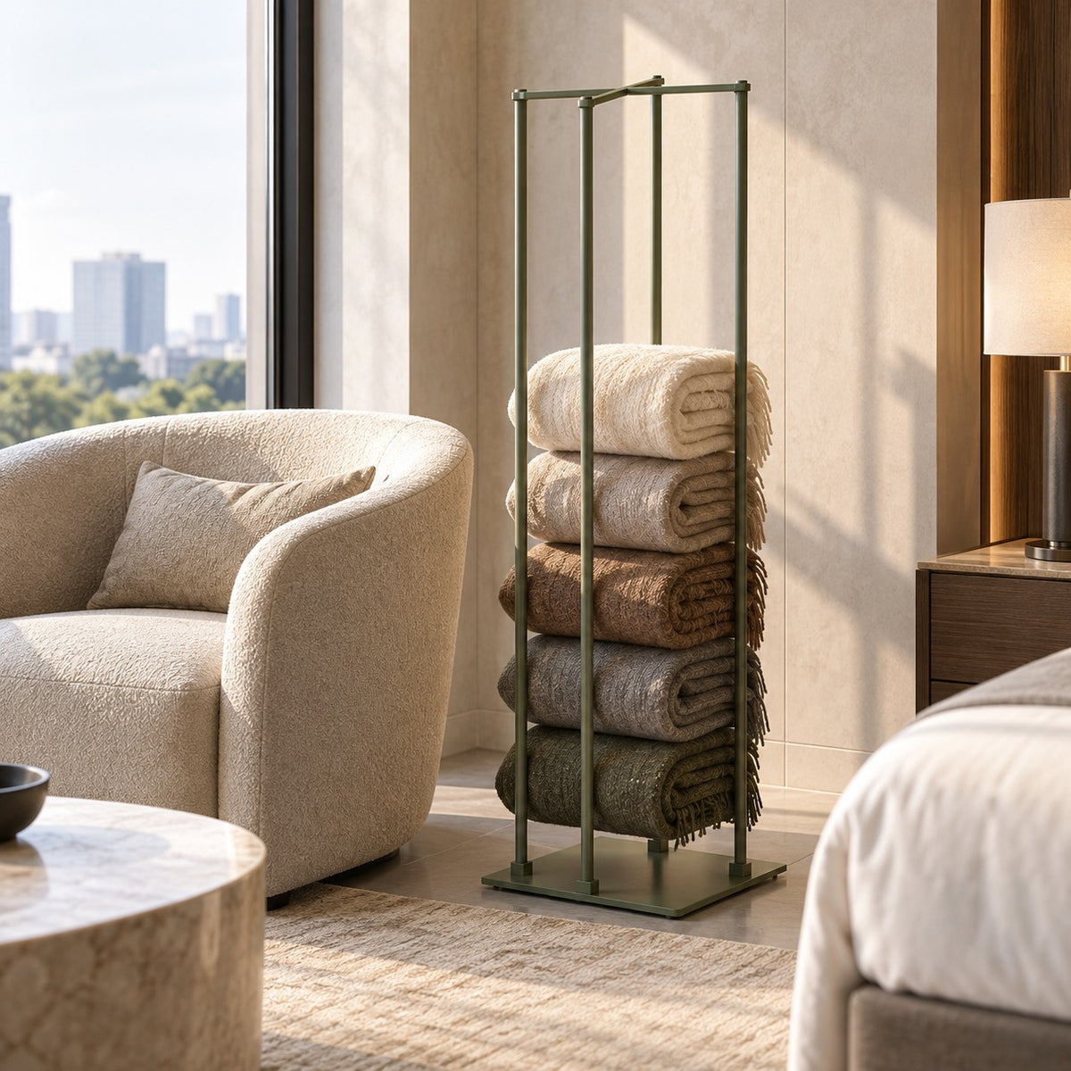 Cushion Tower Stand 使用イメージ（ホテル）