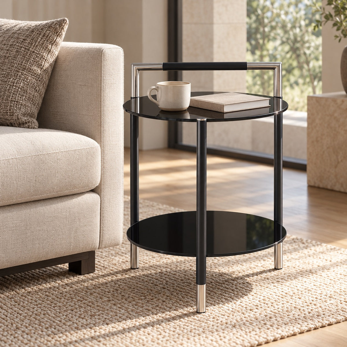 Handle Two-Tier Side Table 使用イメージ