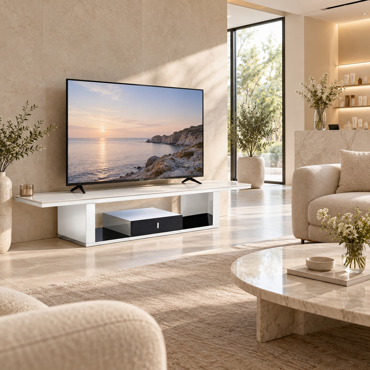 Float Glass TV Board 使用イメージ（サロン）