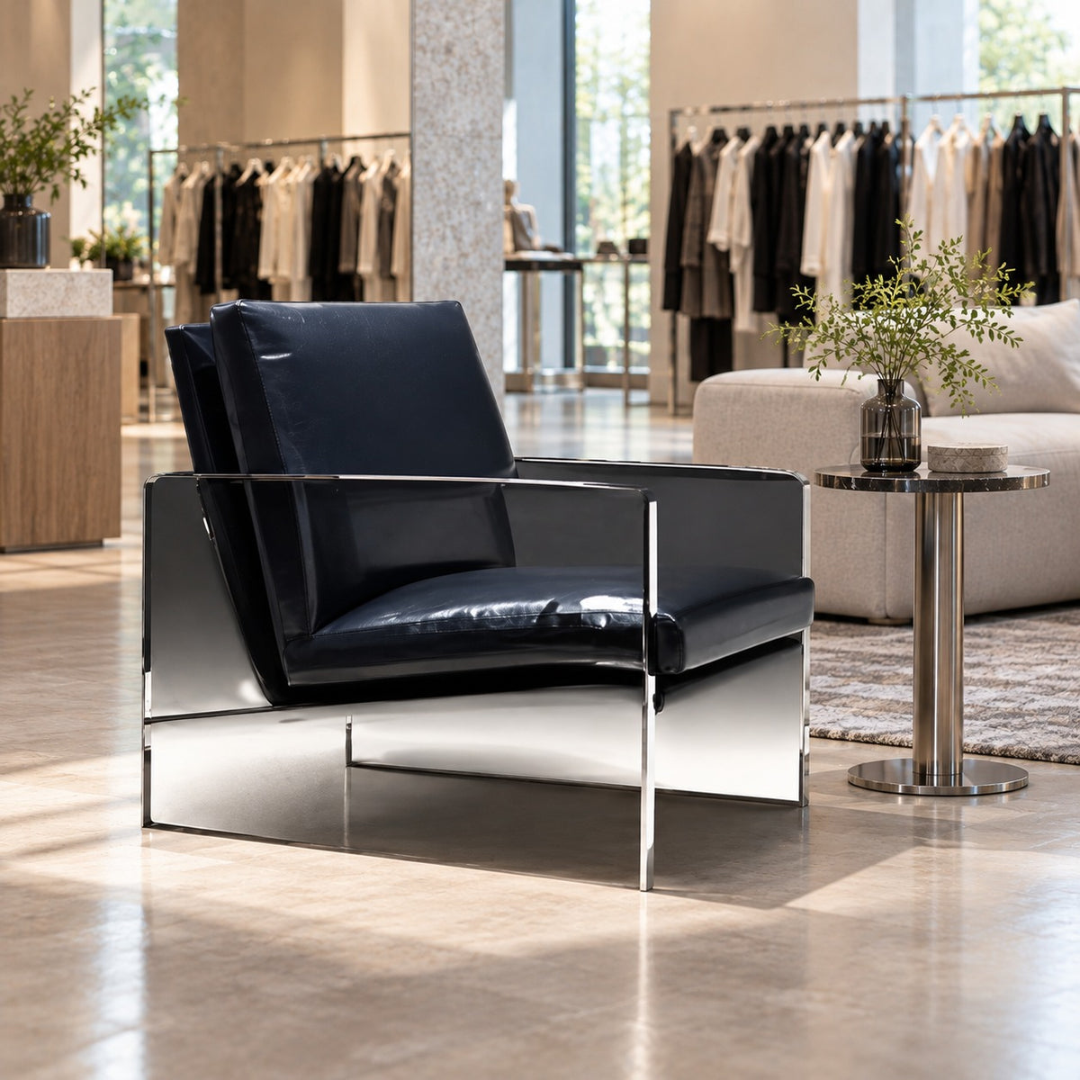 Slim Frame Lounge Chair 使用イメージ（アパレル店）