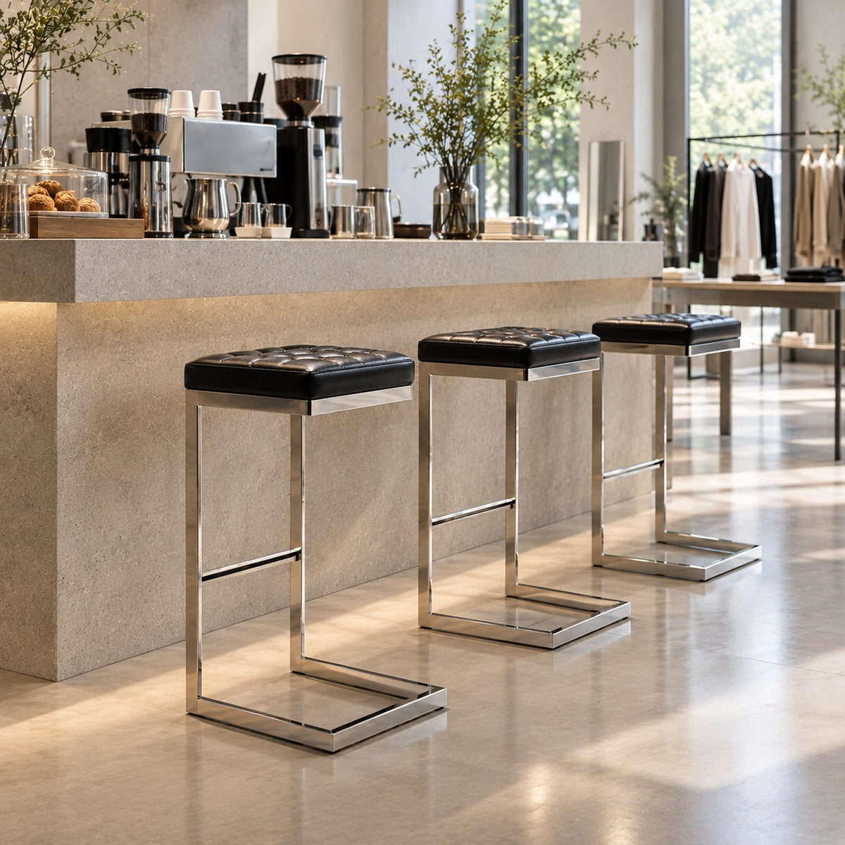 Cantilever Bar Stool 使用イメージ（アパレル店）