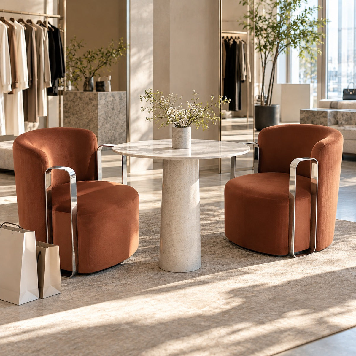 Curl Velvet Chair 使用イメージ（アパレル店）