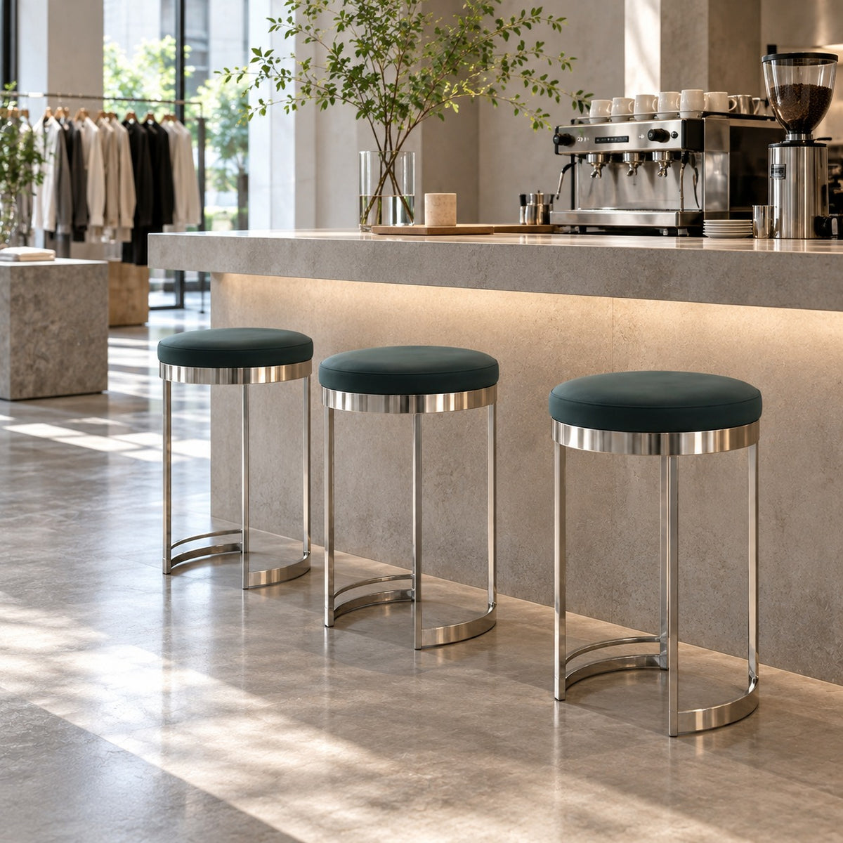 Round Counter Stool 使用イメージ（アパレル店）