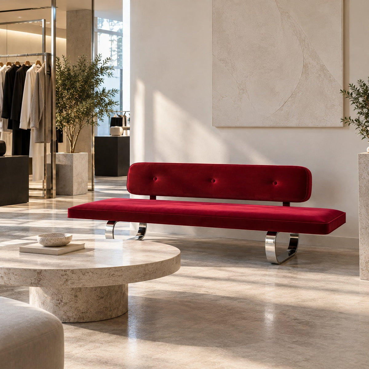 Low Velvet Sofa 使用イメージ（アパレル店）