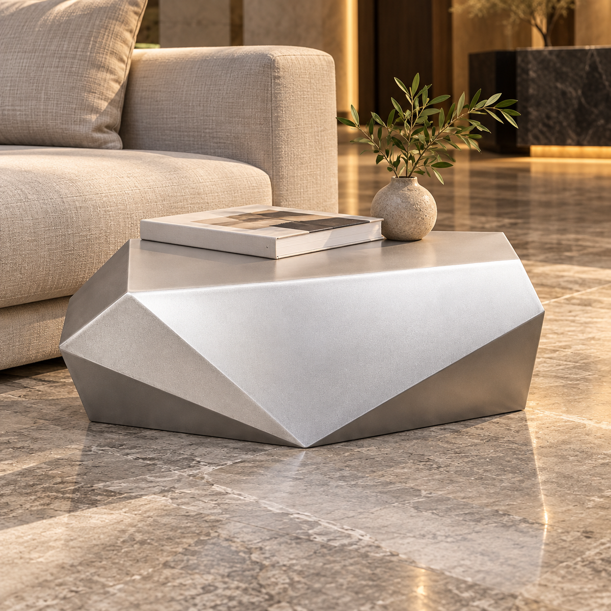 Folded Stone Block シルバー ホテルロビーでの使用イメージ