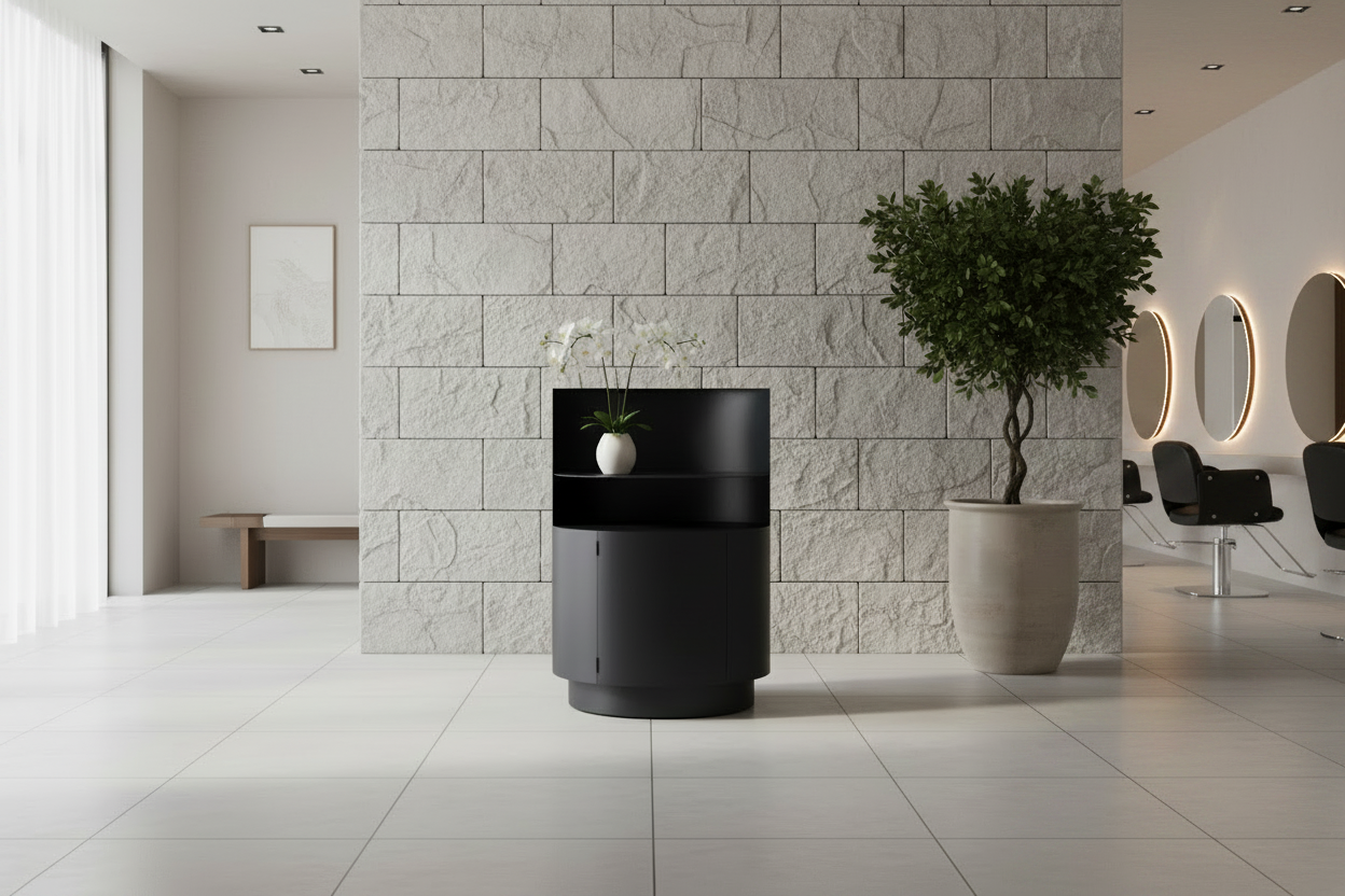 Salon Reception - White & Warm Wood